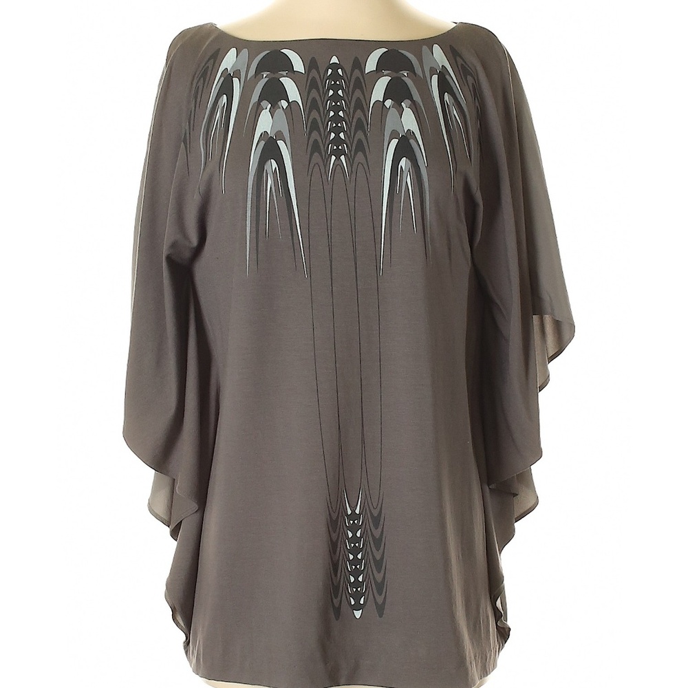 Nicole Miller Print Gray Short Sleeve Top Size P
